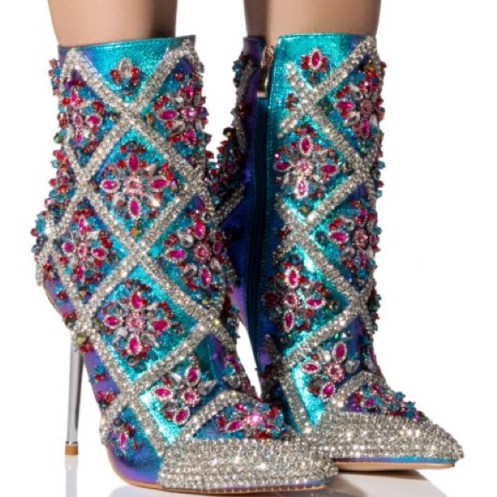 •CRISP• Embellished Gem Multicolor Stiletto Bootie by Azalea Wang - Picture 2 of 5